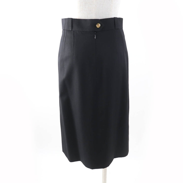 Great CHANEL BOUTIQUE Tight Skirt 90S COCO Mark button black wool Women 34