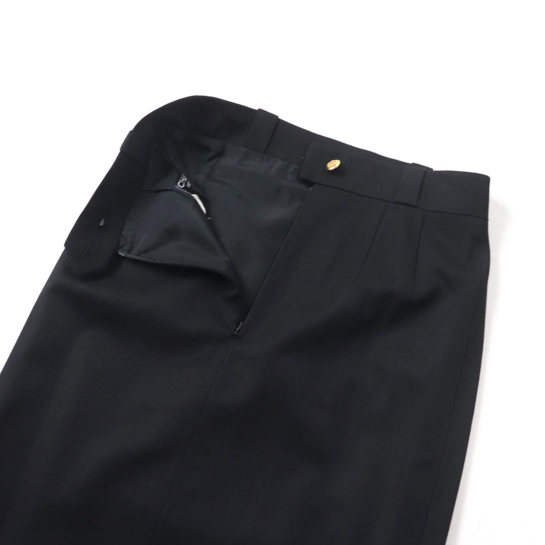 Great CHANEL BOUTIQUE Tight Skirt 90S COCO Mark button black wool Women 34
