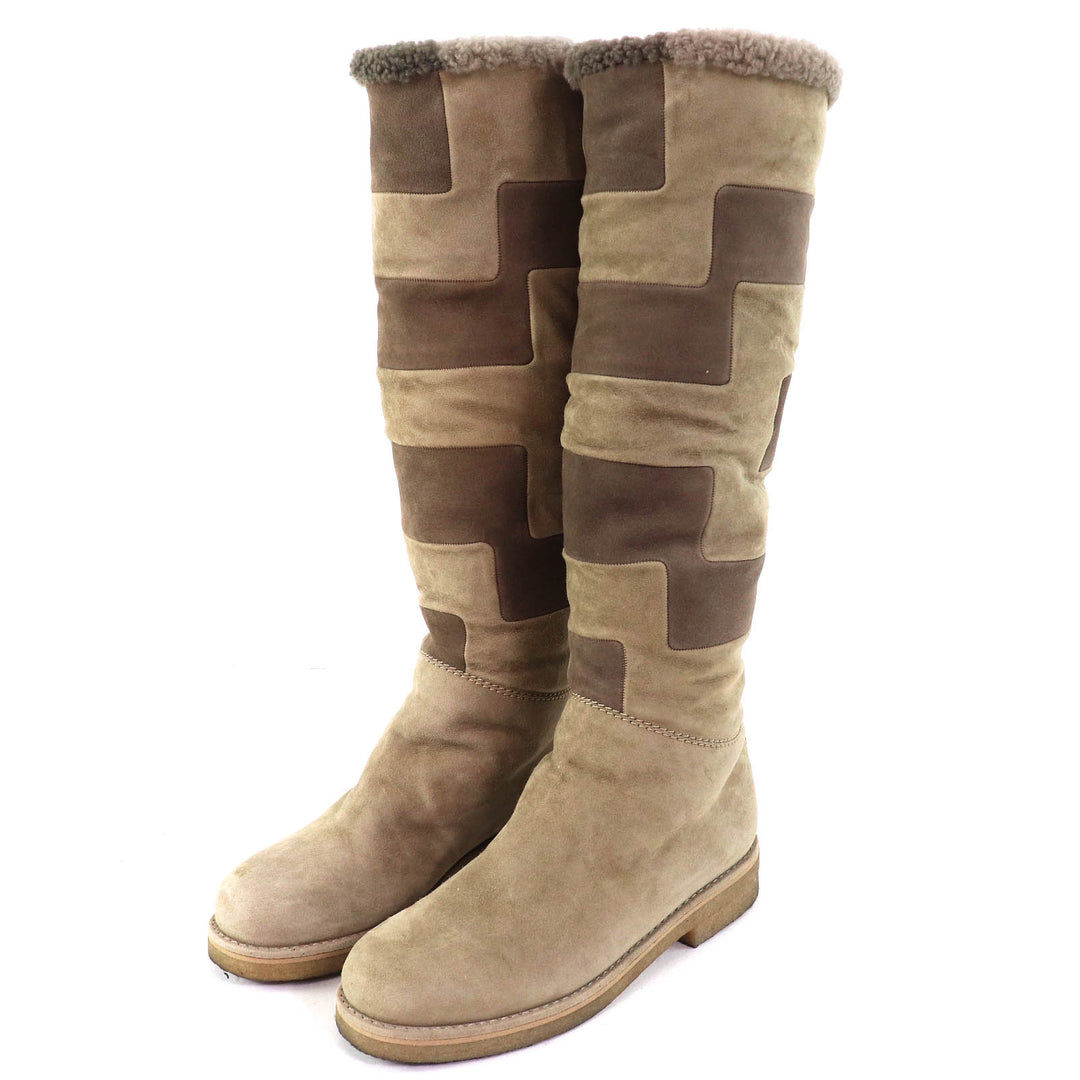 Great HERMES Knee-high boots Margiela period H motif suede leather mouton Beige Women