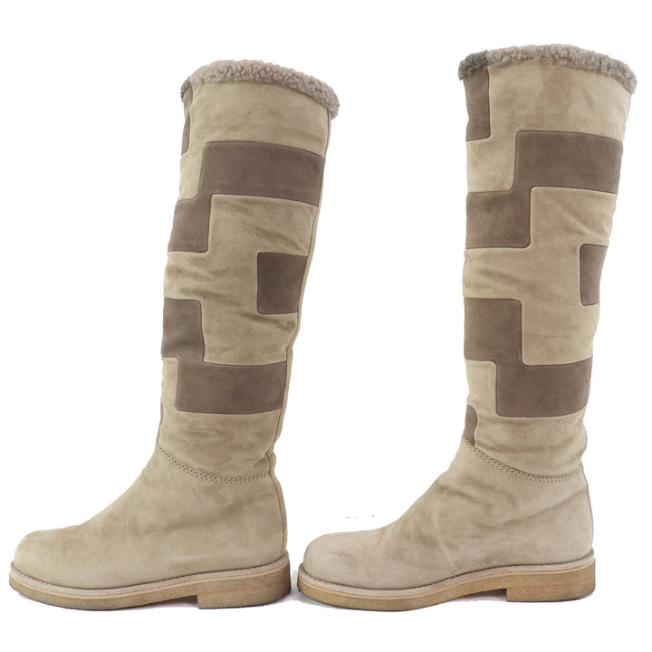 Great HERMES Knee-high boots Margiela period H motif suede leather mouton Beige Women