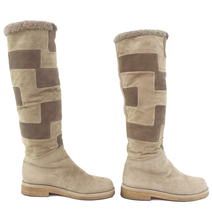 Great HERMES Knee-high boots Margiela period H motif suede leather mouton Beige Women