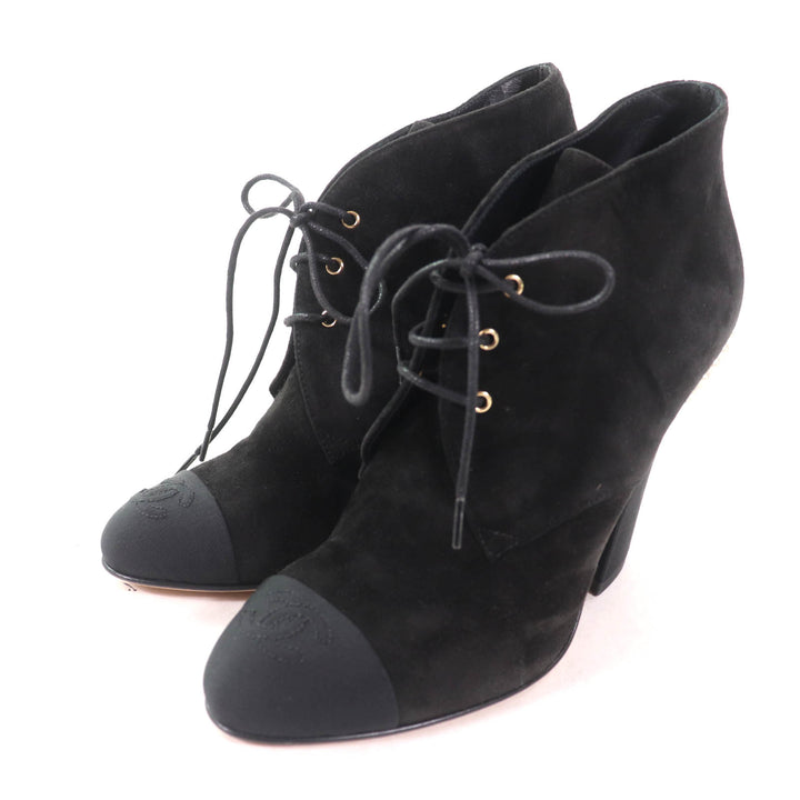Excellent CHANEL Ankle boots COCO Mark black Suede leather Women 35.5 G33443