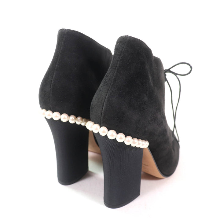 Excellent CHANEL Ankle boots COCO Mark black Suede leather Women 35.5 G33443