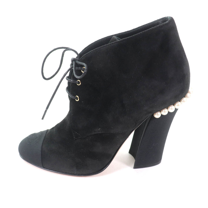 Excellent CHANEL Ankle boots COCO Mark black Suede leather Women 35.5 G33443