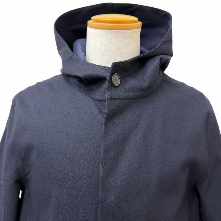 Excellent Mackintosh coat Hooded Rubberized Navy hair mens 44 GR-007/007D FUR-GY