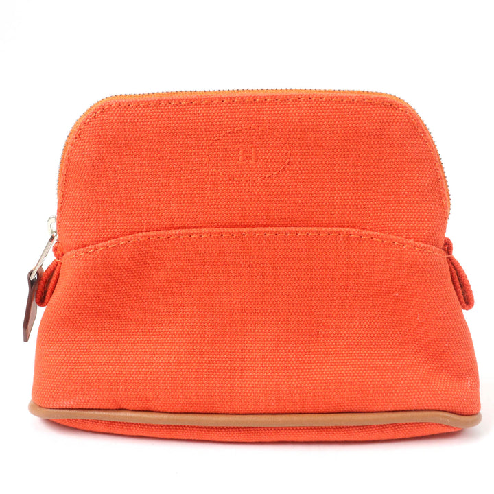 Great HERMES Pouch Boride pouch mini mini H logo canvas Orange cotton Women