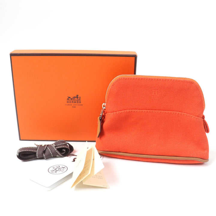 Great HERMES Pouch Boride pouch mini mini H logo canvas Orange cotton Women