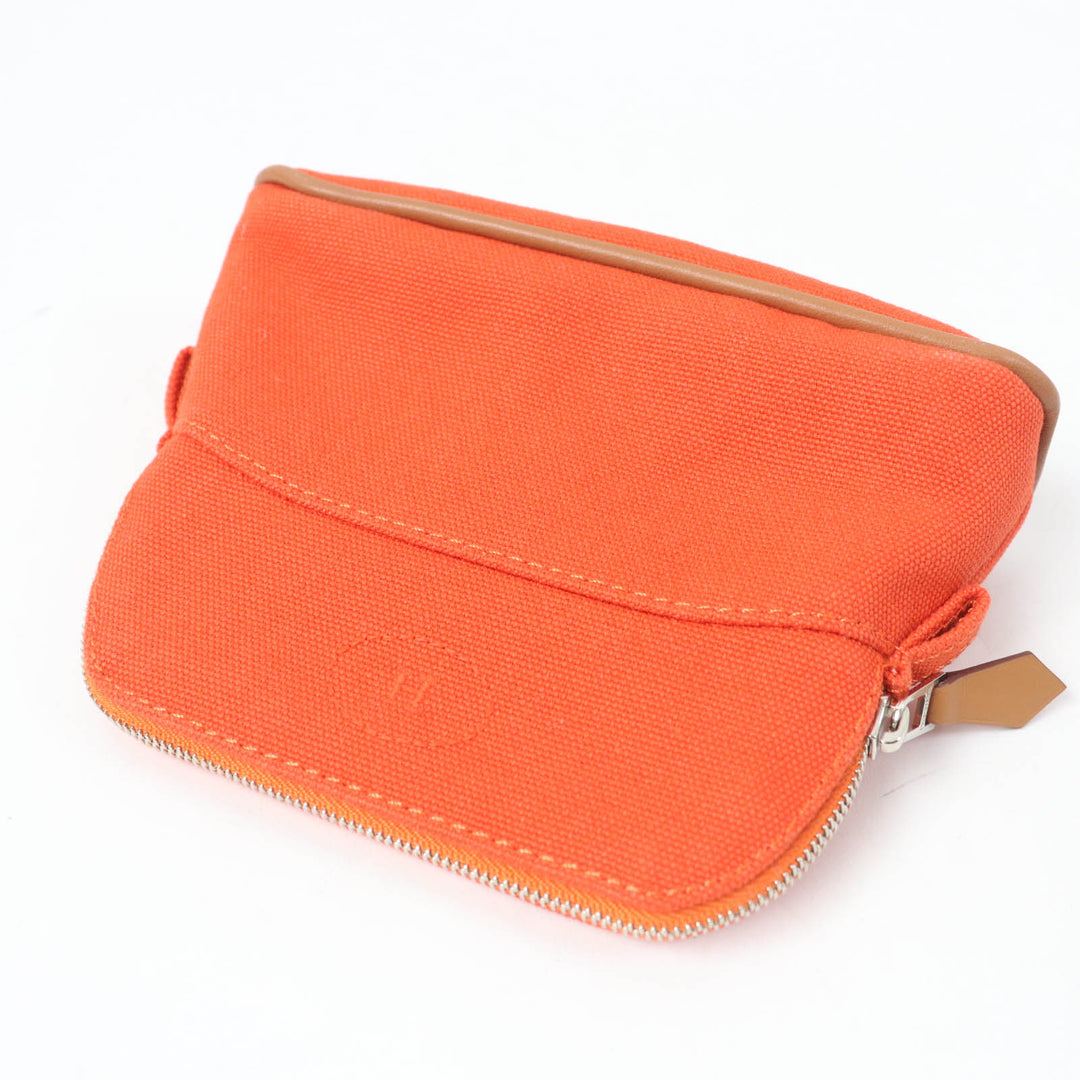 Great HERMES Pouch Boride pouch mini mini H logo canvas Orange cotton Women