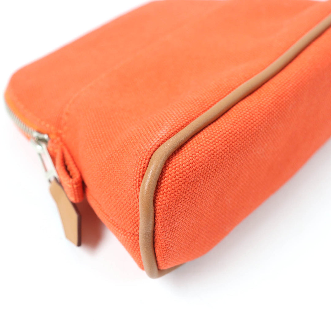 Great HERMES Pouch Boride pouch mini mini H logo canvas Orange cotton Women