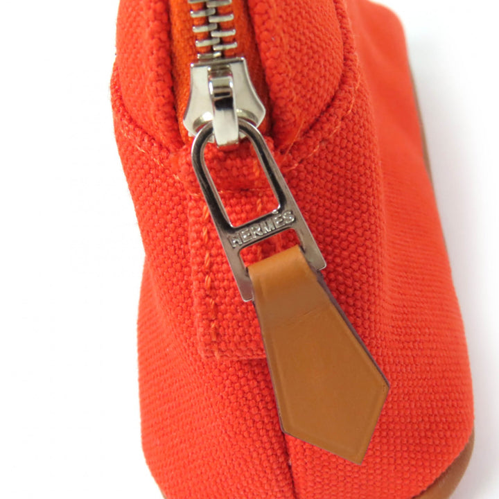 Great HERMES Pouch Boride pouch mini mini H logo canvas Orange cotton Women