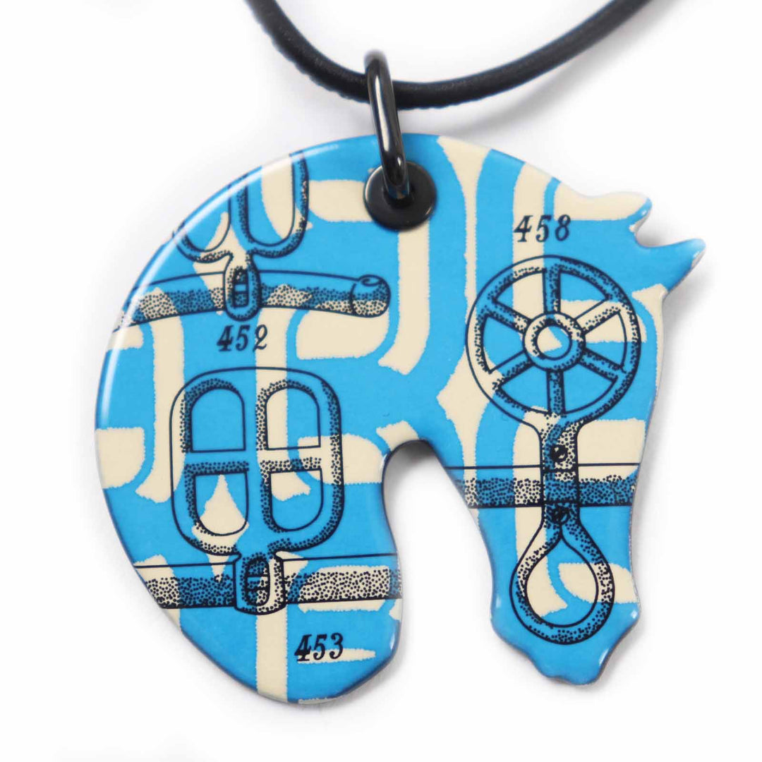Excellent HERMES Necklace Buckle Workshop Blue beige Gold Plated Women