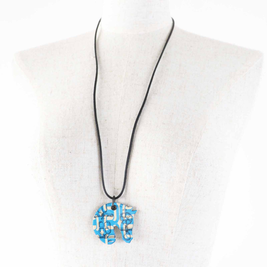 Excellent HERMES Necklace Buckle Workshop Blue beige Gold Plated Women