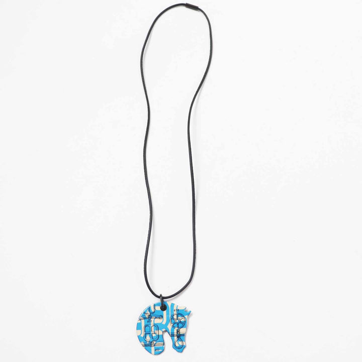 Excellent HERMES Necklace Buckle Workshop Blue beige Gold Plated Women