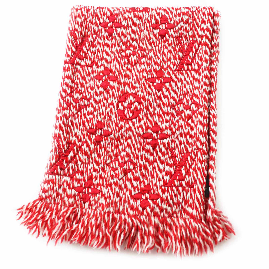 Very Good LOUIS VUITTON Scarf Echarpe Logomania Mix Red white wool Women M70424
