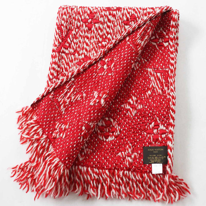 Very Good LOUIS VUITTON Scarf Echarpe Logomania Mix Red white wool Women M70424
