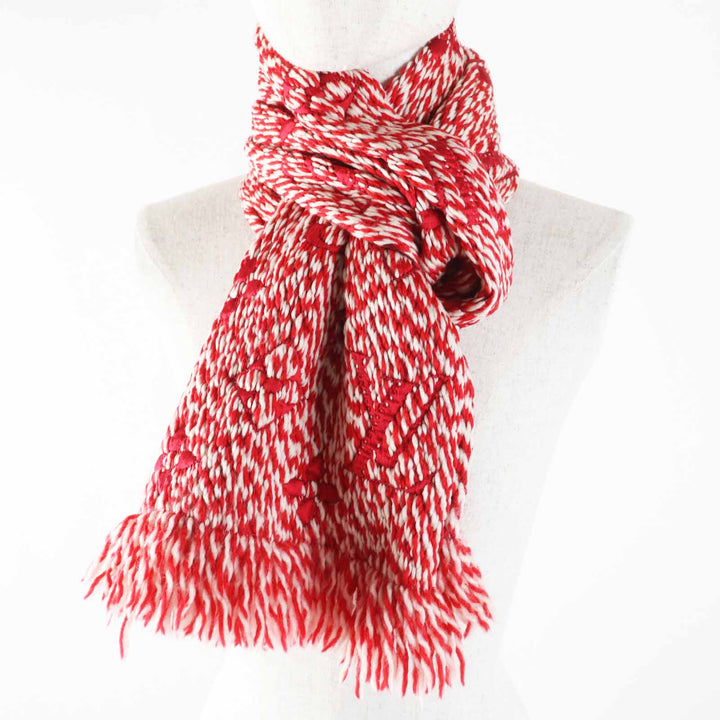 Very Good LOUIS VUITTON Scarf Echarpe Logomania Mix Red white wool Women M70424