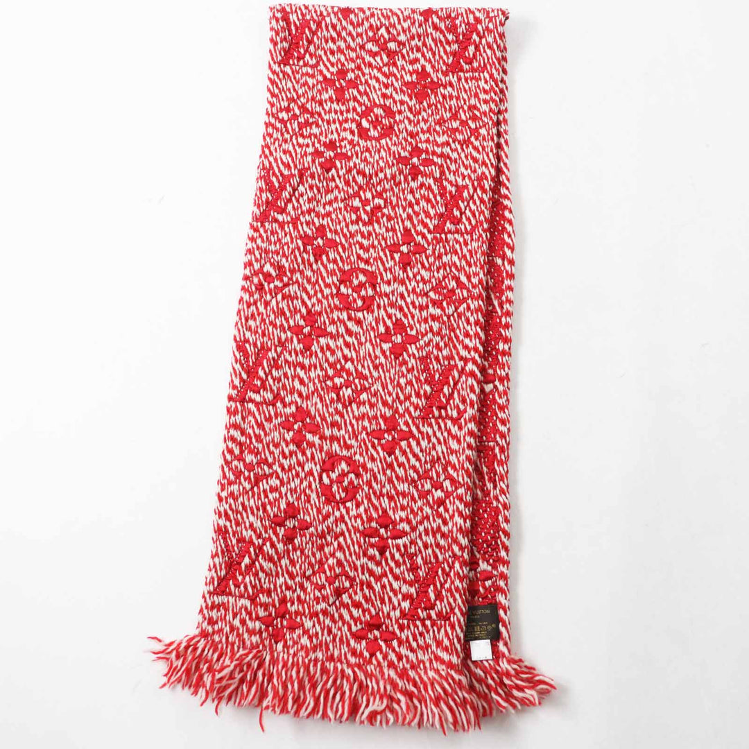 Very Good LOUIS VUITTON Scarf Echarpe Logomania Mix Red white wool Women M70424