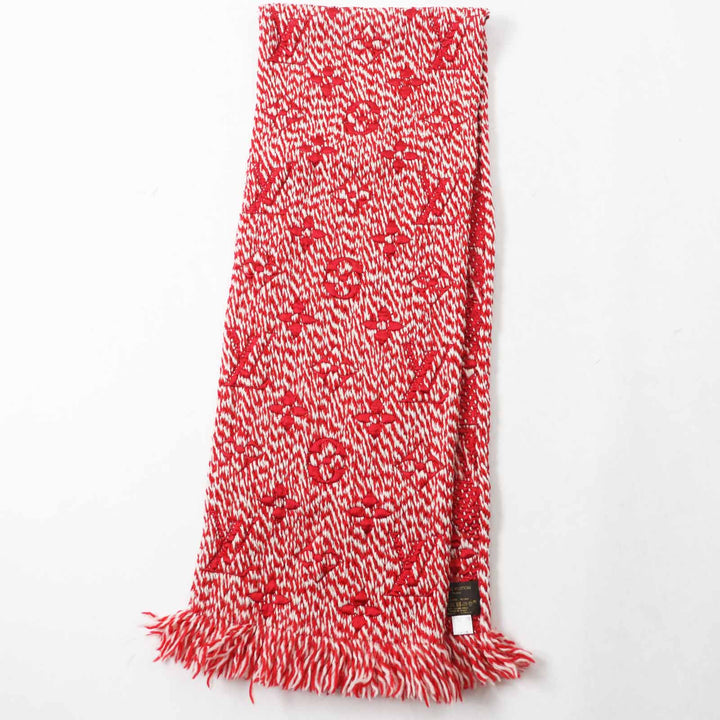 Very Good LOUIS VUITTON Scarf Echarpe Logomania Mix Red white wool Women M70424
