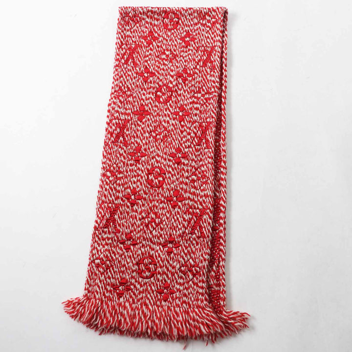 Very Good LOUIS VUITTON Scarf Echarpe Logomania Mix Red white wool Women M70424