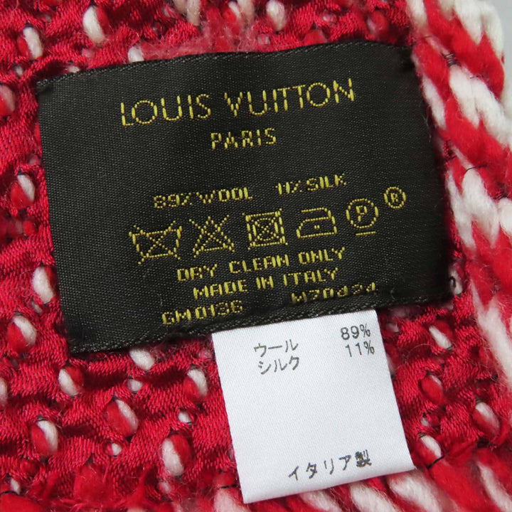Very Good LOUIS VUITTON Scarf Echarpe Logomania Mix Red white wool Women M70424