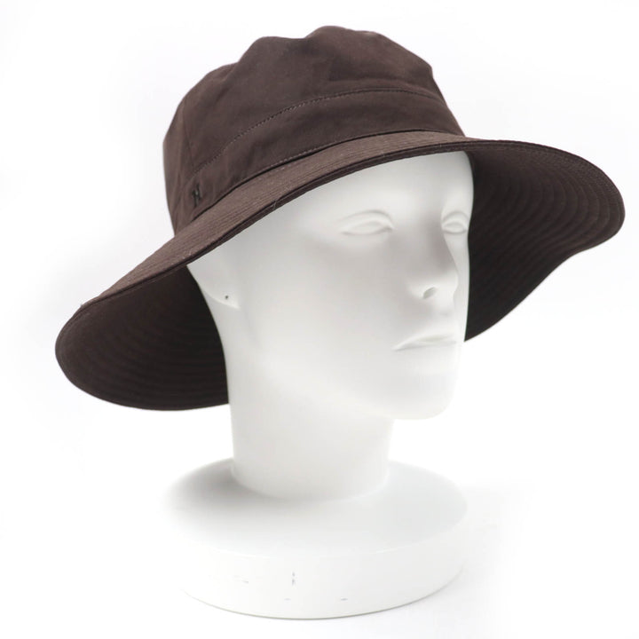 Great HERMES hat Wide brim with embroidered H logo Dark brown polyester Women 56