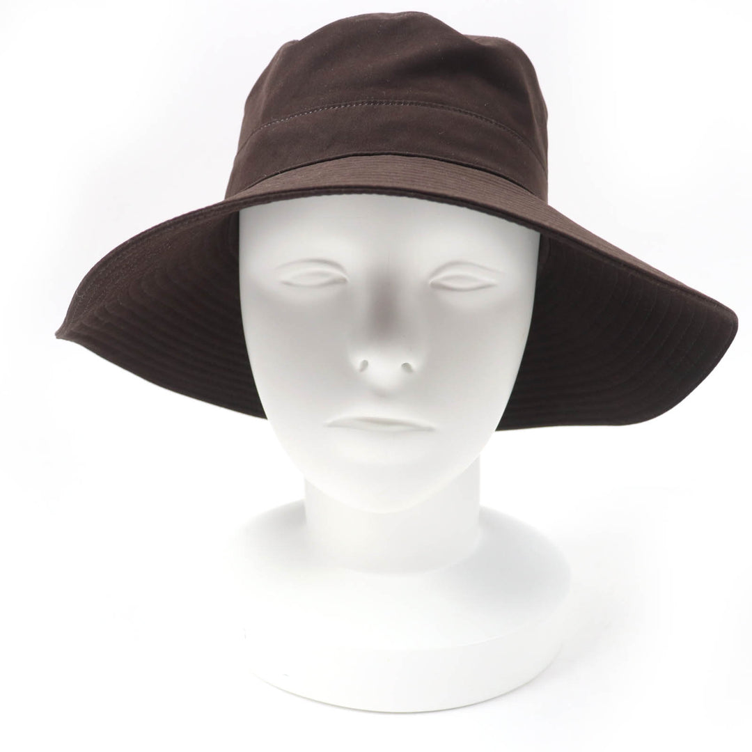 Great HERMES hat Wide brim with embroidered H logo Dark brown polyester Women 56