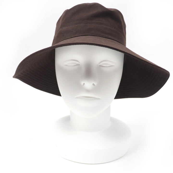Great HERMES hat Wide brim with embroidered H logo Dark brown polyester Women 56