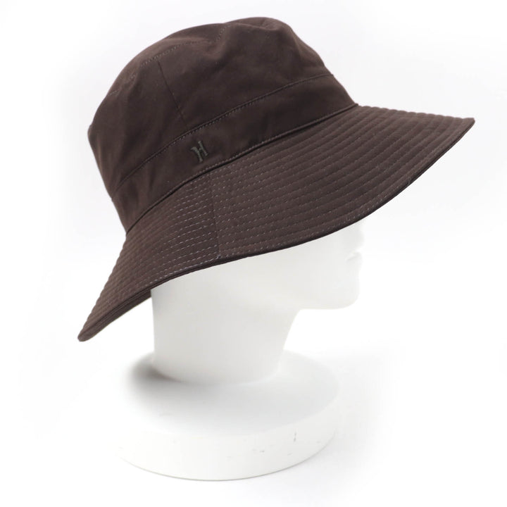Great HERMES hat Wide brim with embroidered H logo Dark brown polyester Women 56