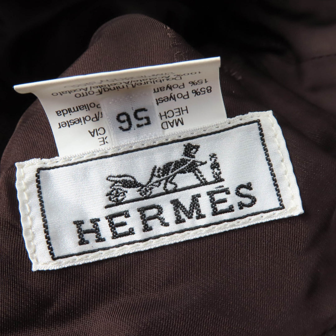Great HERMES hat Wide brim with embroidered H logo Dark brown polyester Women 56