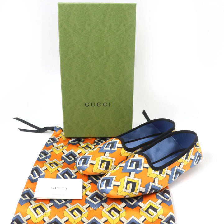 Pristine GUCCI Leather shoes Geometric G satin room shoes Orange series Women 37