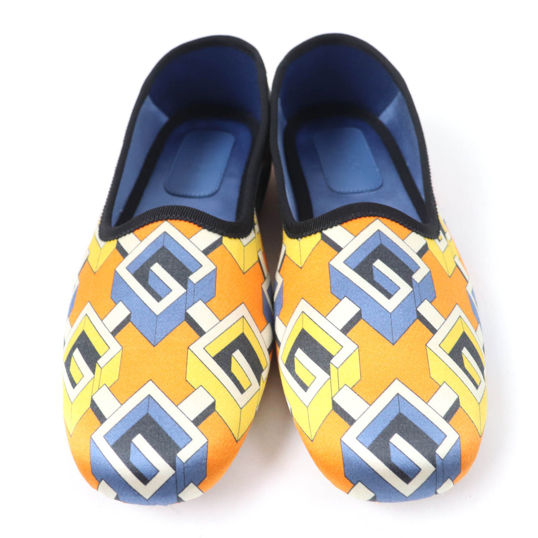 Pristine GUCCI Leather shoes Geometric G satin room shoes Orange series Women 37