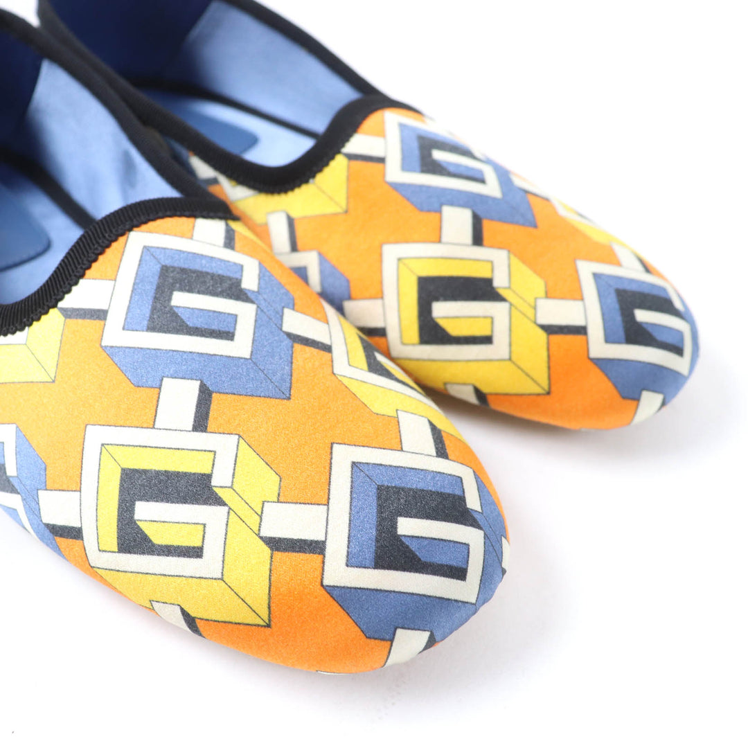 Pristine GUCCI Leather shoes Geometric G satin room shoes Orange series Women 37