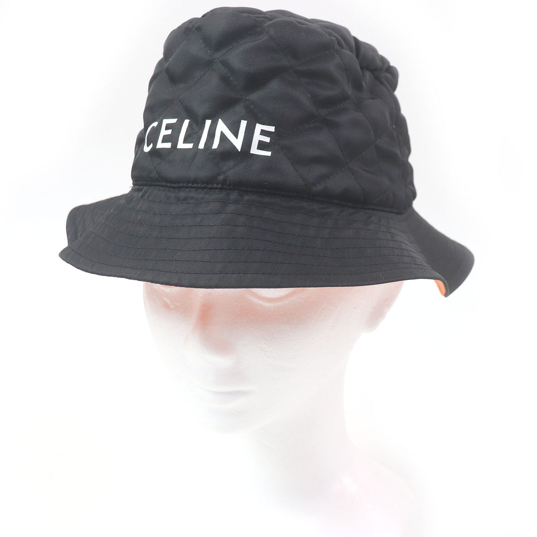 Excellent CELINE hat Logo-print quilted bucket black Nylon mens M 2AUB0930C