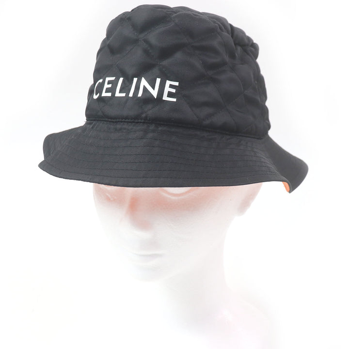 Excellent CELINE hat Logo-print quilted bucket black Nylon mens M 2AUB0930C