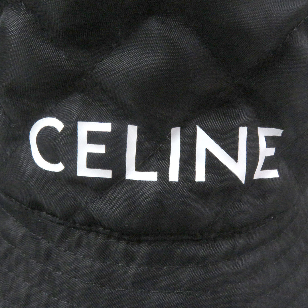 Excellent CELINE hat Logo-print quilted bucket black Nylon mens M 2AUB0930C