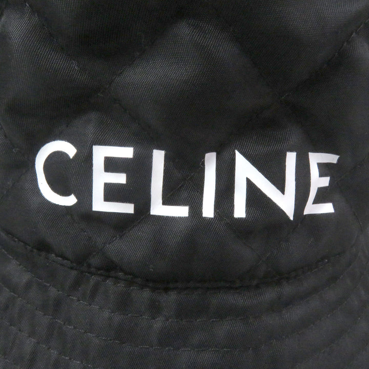 Excellent CELINE hat Logo-print quilted bucket black Nylon mens M 2AUB0930C