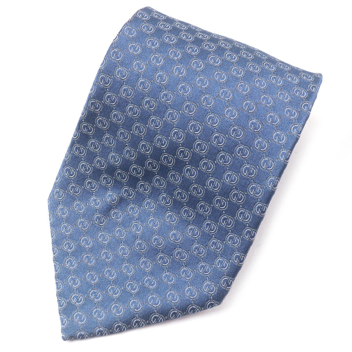Pristine GUCCI tie GG logo crest wide tie Light blue silk mens