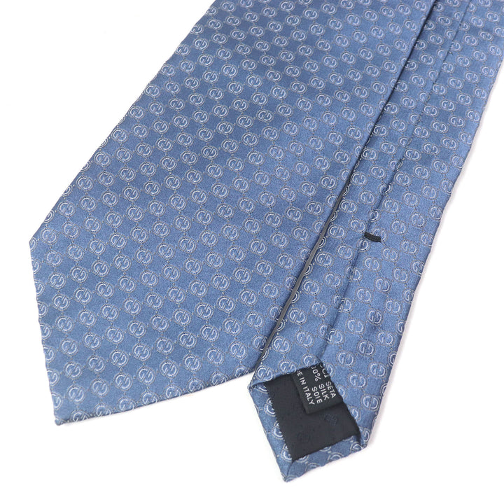 Pristine GUCCI tie GG logo crest wide tie Light blue silk mens