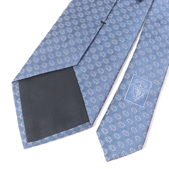 Pristine GUCCI tie GG logo crest wide tie Light blue silk mens