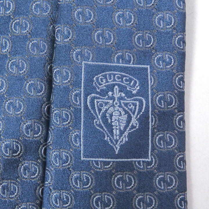 Pristine GUCCI tie GG logo crest wide tie Light blue silk mens