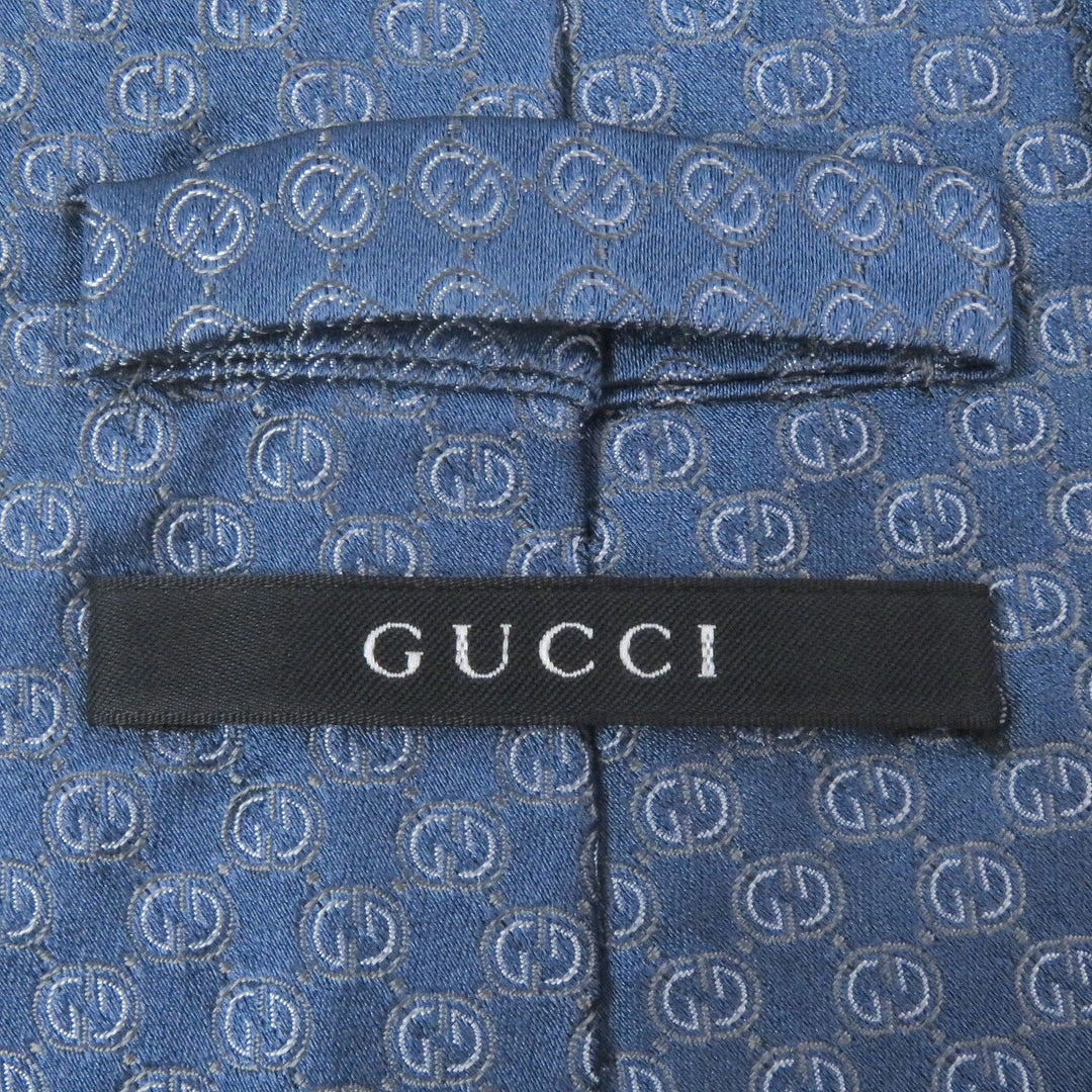 Pristine GUCCI tie GG logo crest wide tie Light blue silk mens