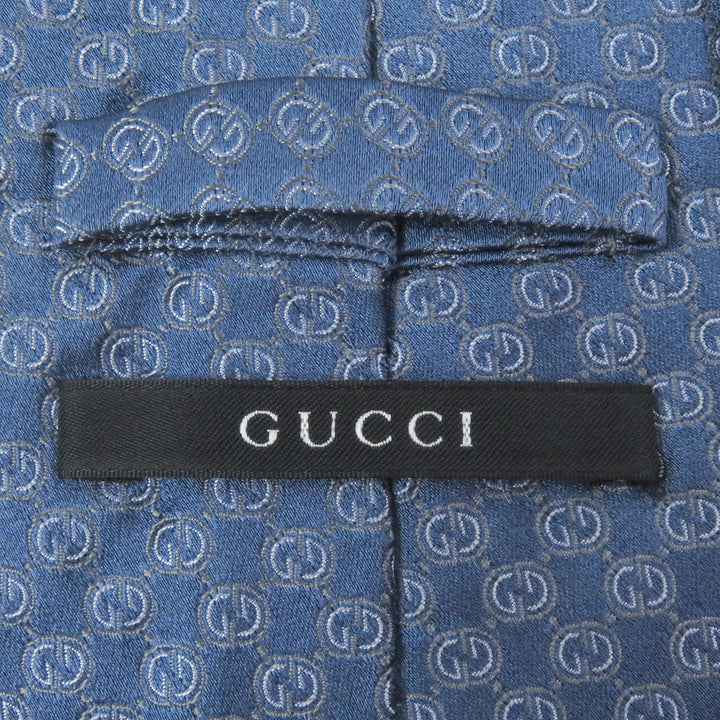 Pristine GUCCI tie GG logo crest wide tie Light blue silk mens