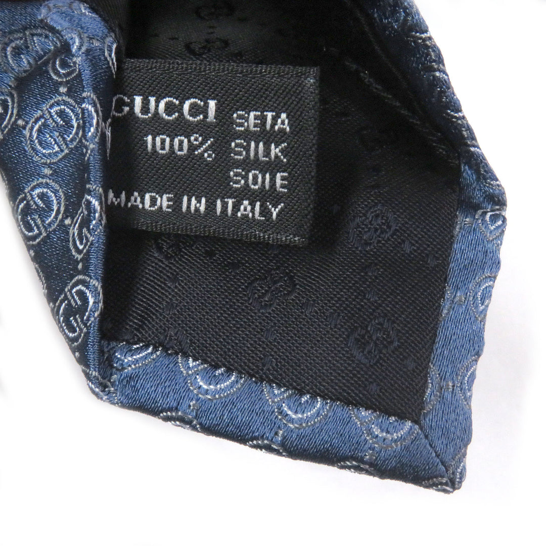Pristine GUCCI tie GG logo crest wide tie Light blue silk mens