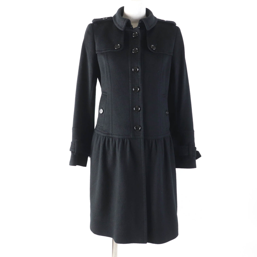 Great BURBERRY LONDON coat Logo button Check pattern lining black cashmere Women 38