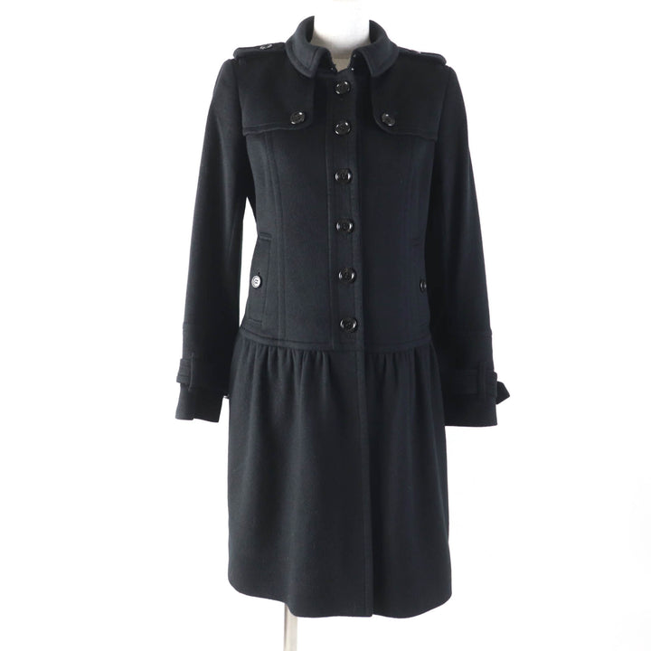 Great BURBERRY LONDON coat Logo button Check pattern lining black cashmere Women 38