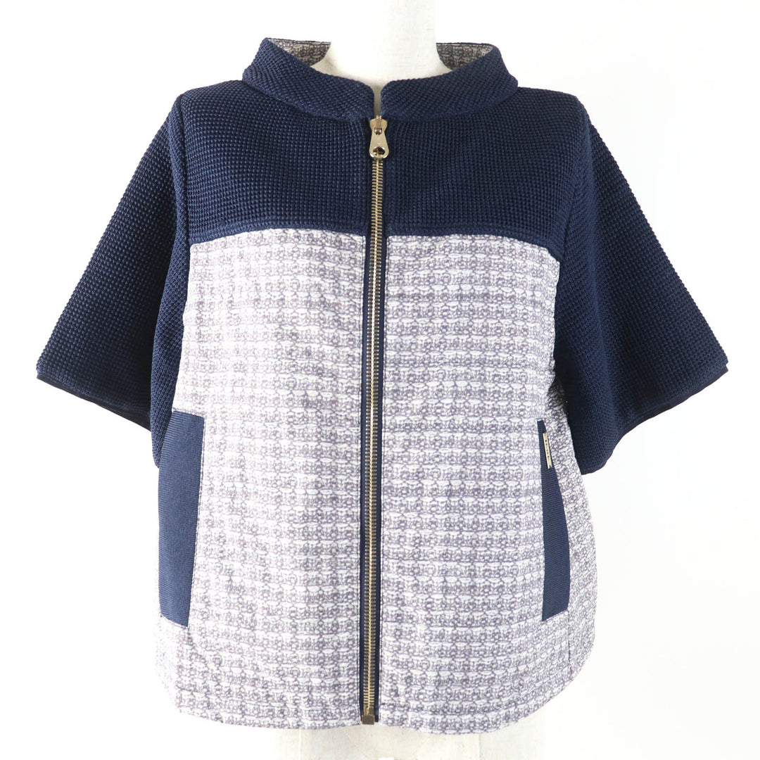 Pristine BARK Jacket Logo Metal Stand Collar Padded ZIP UP Short Sleeve Navy XS