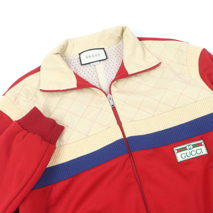 Great GUCCI Jacket Logo patch line design track jacket jersey Red Ivory mens M