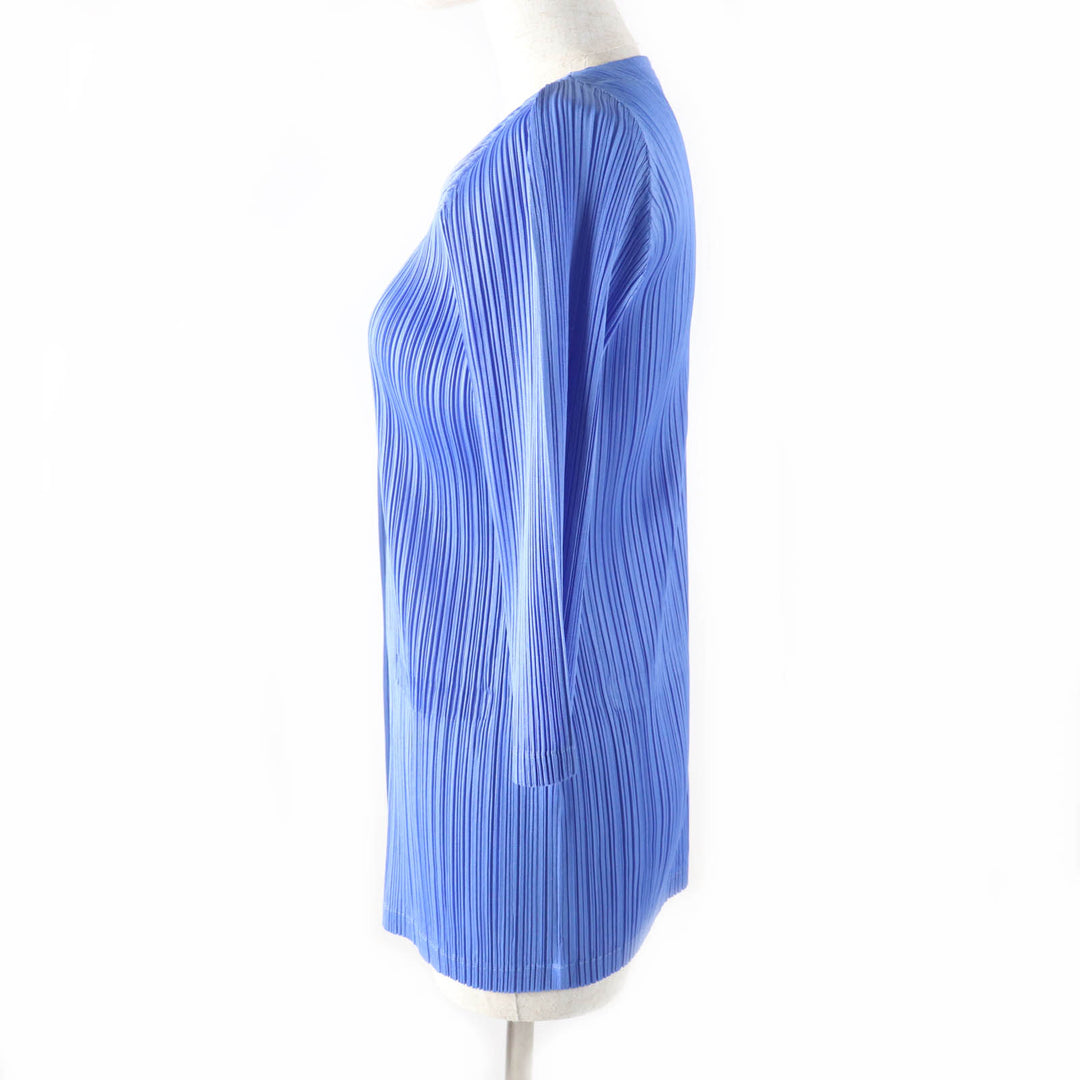Great PLEATS PLEASE cardigan Logo button V-neck 3/4 sleeve Pleated blue 4 PP03-J0127
