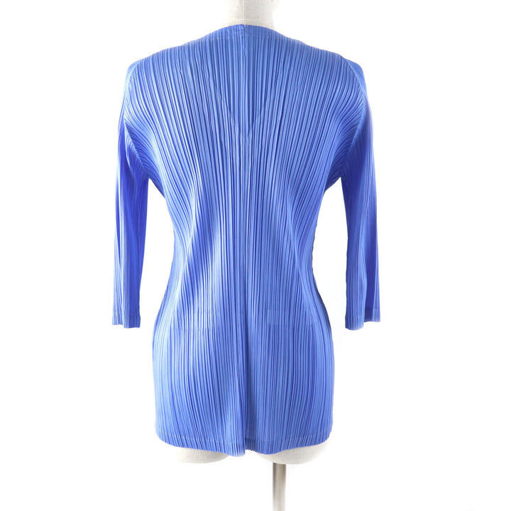 Great PLEATS PLEASE cardigan Logo button V-neck 3/4 sleeve Pleated blue 4 PP03-J0127