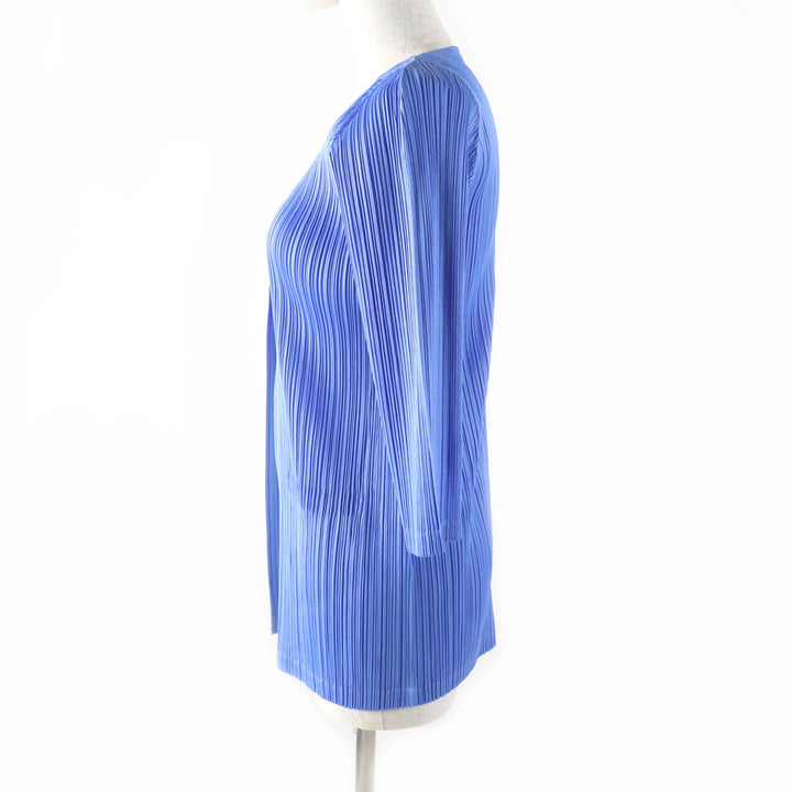 Great PLEATS PLEASE cardigan Logo button V-neck 3/4 sleeve Pleated blue 4 PP03-J0127